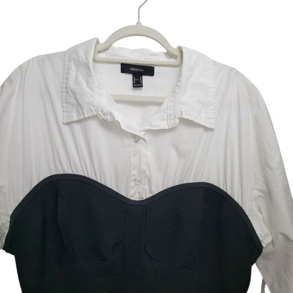 Forever 21 Stretch Black And White Shirt & Corset Combo Top Size 3X - Picture 3 of 7